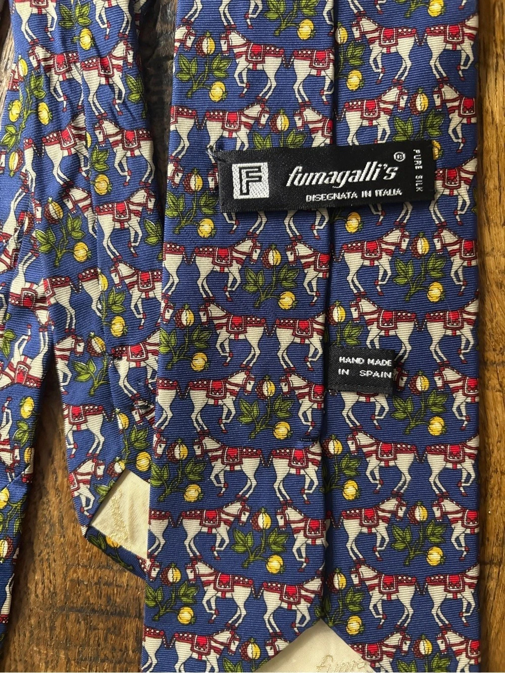 Fumagalli’s Vintage Silk Tie Novelty Horse Print Hand Made Spain Luxury Designer
